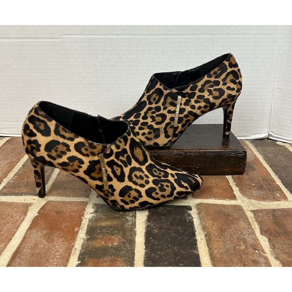 Calvin Klein Calflhair Leather Leopard Stiletto Heel‎ Ankle Boots Women's 10